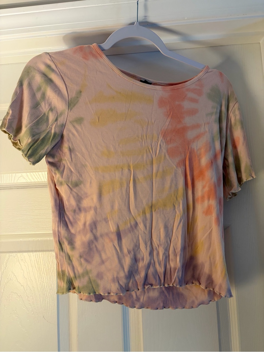wild fable Pastel Tie-Dye Ribbed Short Sleeve Top - Pink, Yellow, Green, Purple